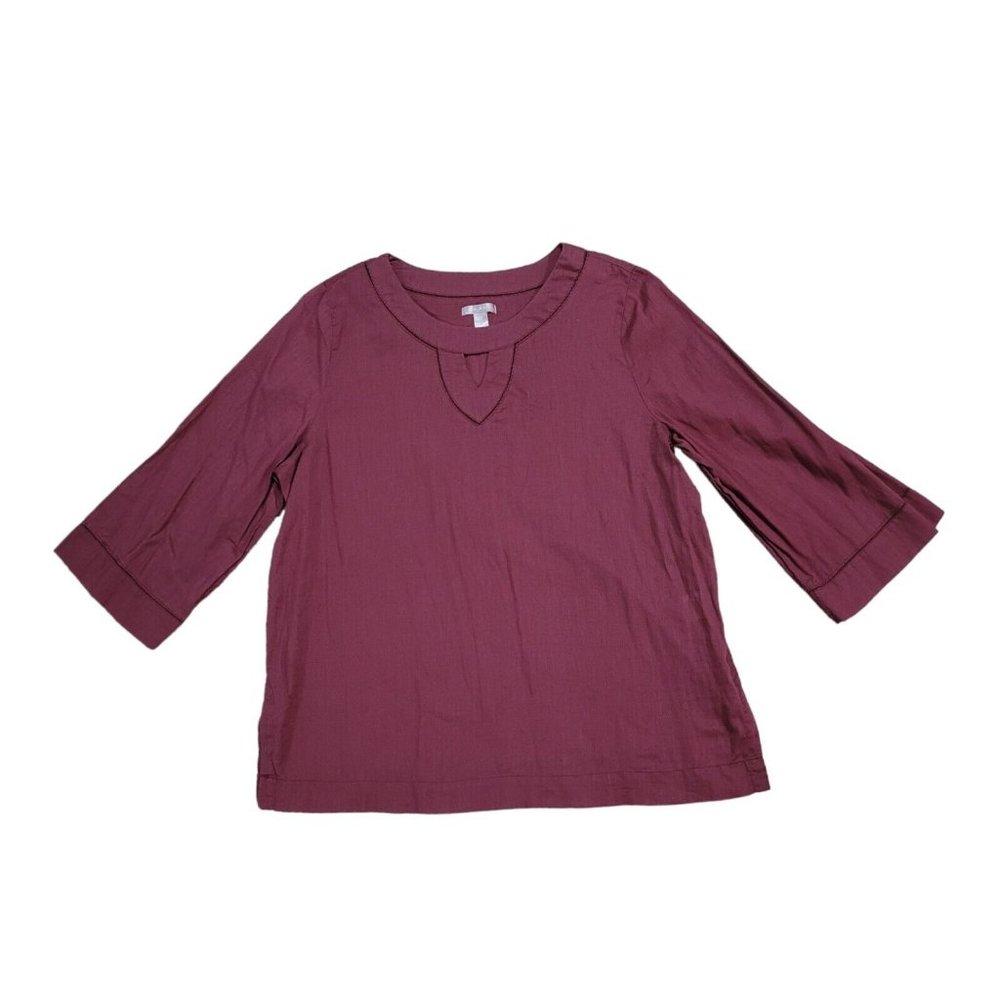 WHITE STAG Blouse Womens Size XXL 20 Varsity Wine 3/4 Sleeve Tunic Keyhole Neck